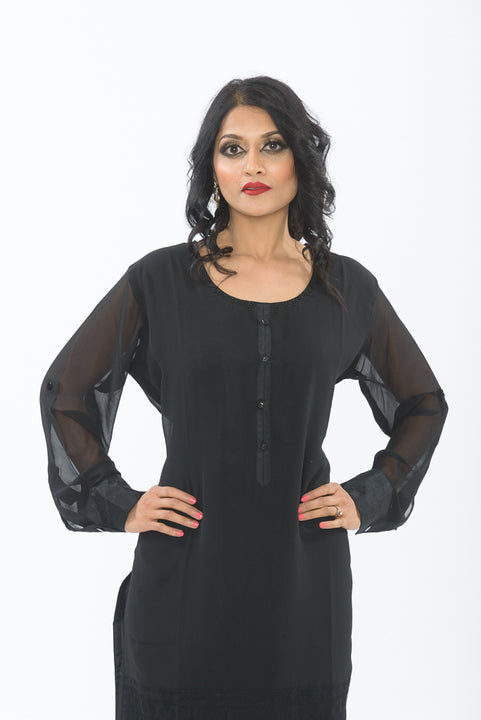 Buy Black Zari Embroidered Sheer Kurta And Skirt Set Online - Shop for W